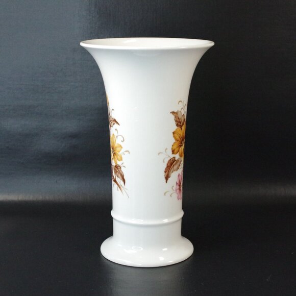 Kaiser West German Porcelain Floral Vase Brown and Pink Flowers 8" Tall - Picture 4 of 6